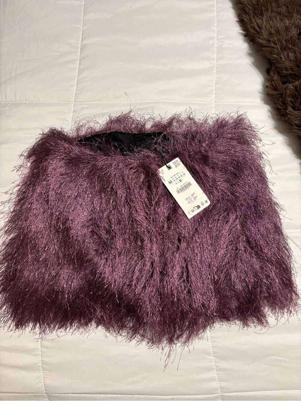 Zara Feather-Trimmed Faux Fur Top in Plum